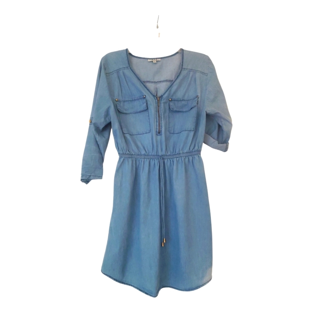 Casual Elastic Waist Blue Denim Dress Size M Medium